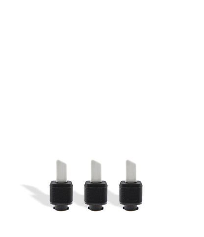 Three black saber replacement tips on a white background
