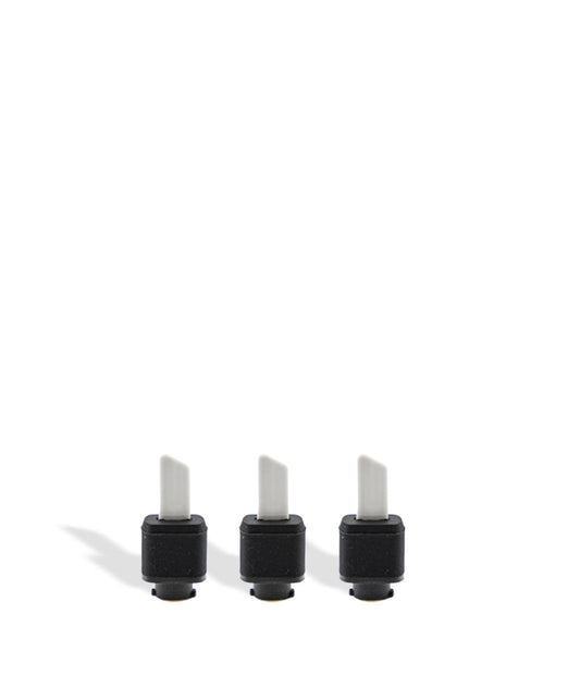 Three black saber replacement tips on a white background
