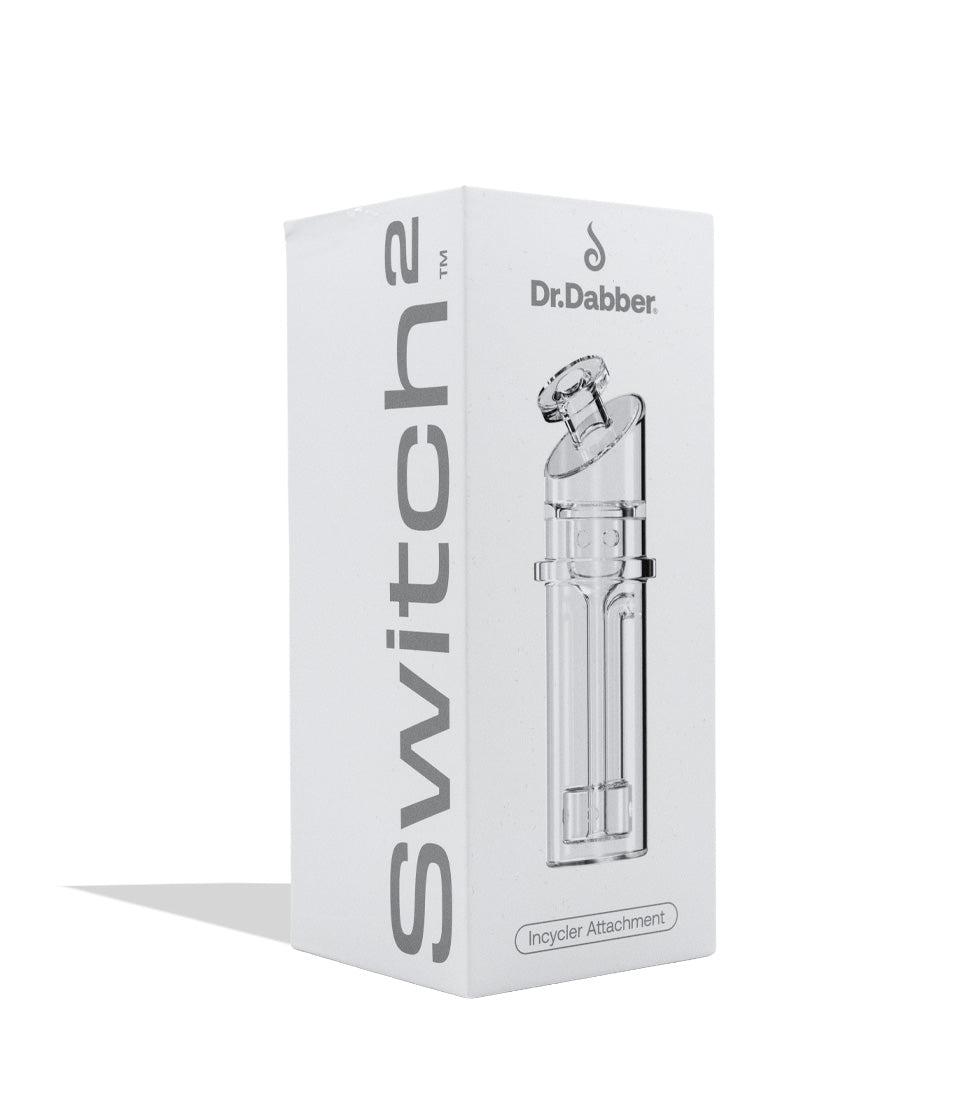 Dr Dabber Switch 2 glass attachment on white background in side view in unopened box packaging