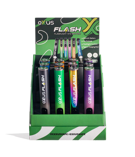 Exxus Vape Flash Flashlight and 510 Variable Voltage Battery 12pk Front View on White Background