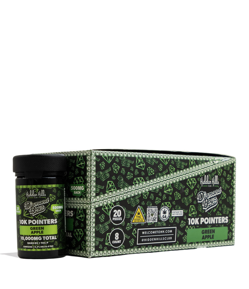 Green Apple Hidden Hills 10000mg Diamond Boyz 8k Pointers Gummies 8pk Front View on White Background