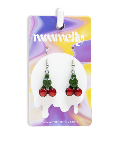 Mmmelty 72pc Earring Display Cherries Front View on White Background