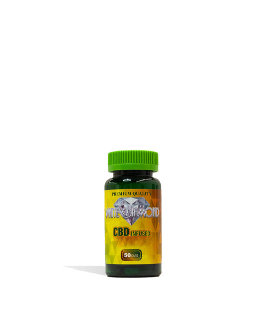 White Diamond CBD Infused Supplement Capsules 50ct Front View on white background