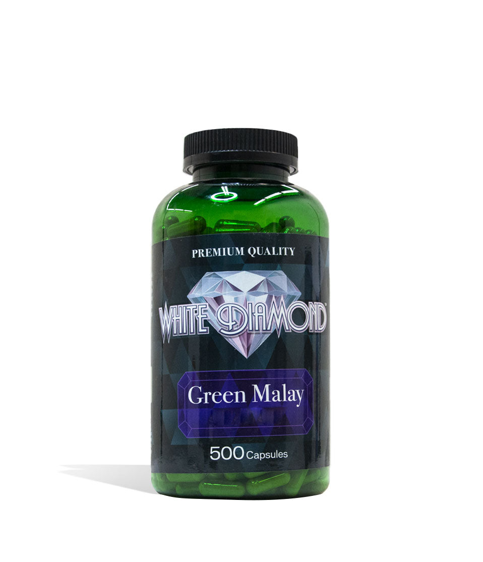 Green Malay White Diamond Supplement Capsules 500 Count Front View on White Background
