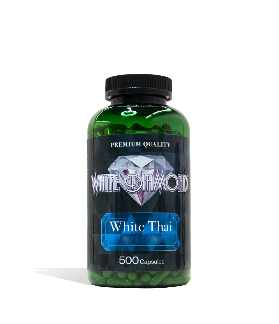 White Thai White Diamond Supplement Capsules 500 Count Front View on White Background