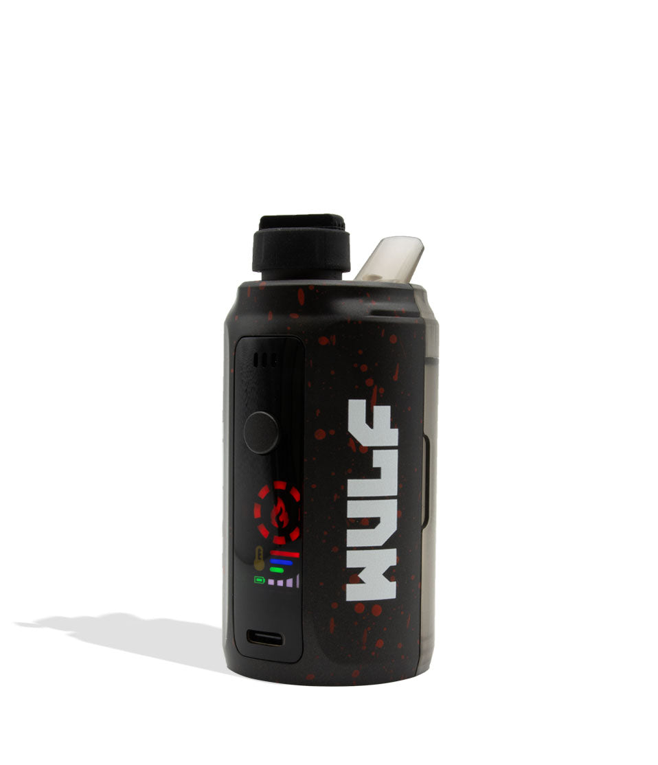 Black Red Spatter Wulf Mods Growler Electronic Dab Rig angle view on white background