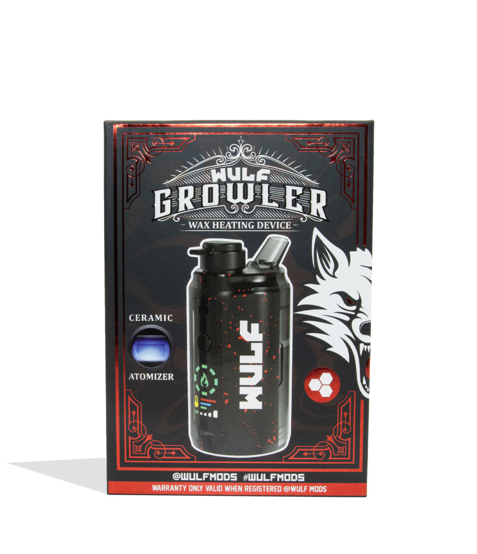 Black Red Spatter Wulf Mods Growler Electronic Dab Rig packaging on white background