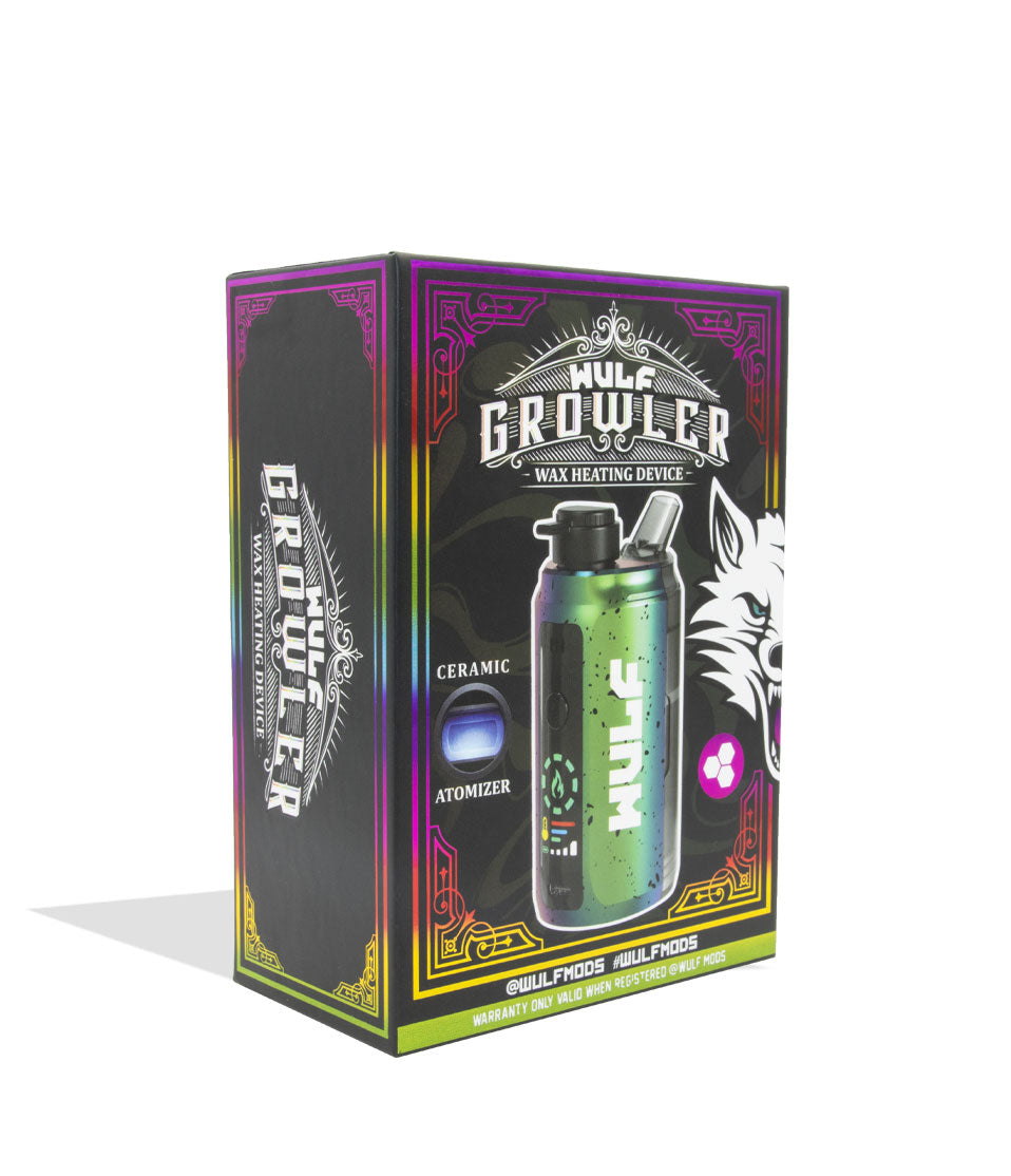 Full Color Wulf Mods Growler Electronic Dab Rig packaging side view on white background