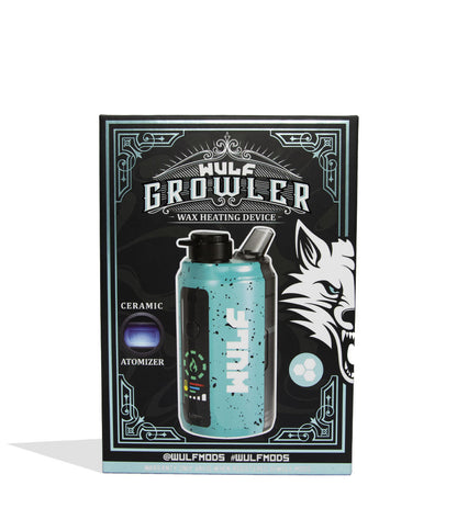 Teal Black Spatter Wulf Mods Growler Electronic Dab Rig packaging on white background