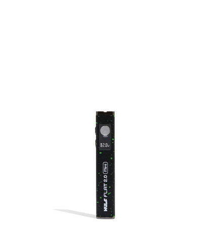 Black Green Spatter Wulf Mods Flat Mini 2.0 Variable Voltage Battery 9pk Front View on White Background