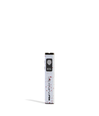 White Red Spatter Wulf Mods Flat Mini 2.0 Variable Voltage Battery 9pk Front View on White Background