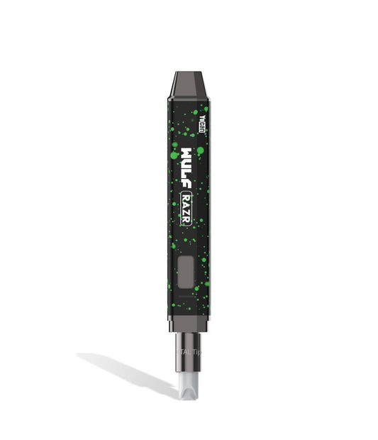 Black Green Spatter Wulf Mods RAZR Nectar Collector and Hot Knife Nectar Collector on white background